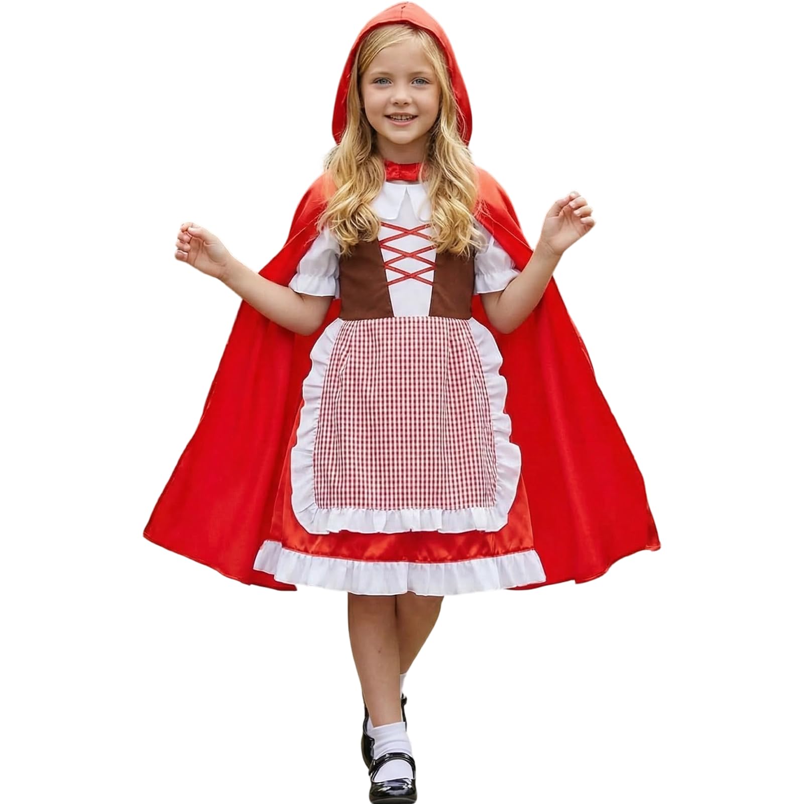 Crittygo Little Red Riding Hood Costume, World Book Day Fairytale Character Fancy Dress Set with Cloaks, Red Hood Fancy Dress for World Book Day & Halloween