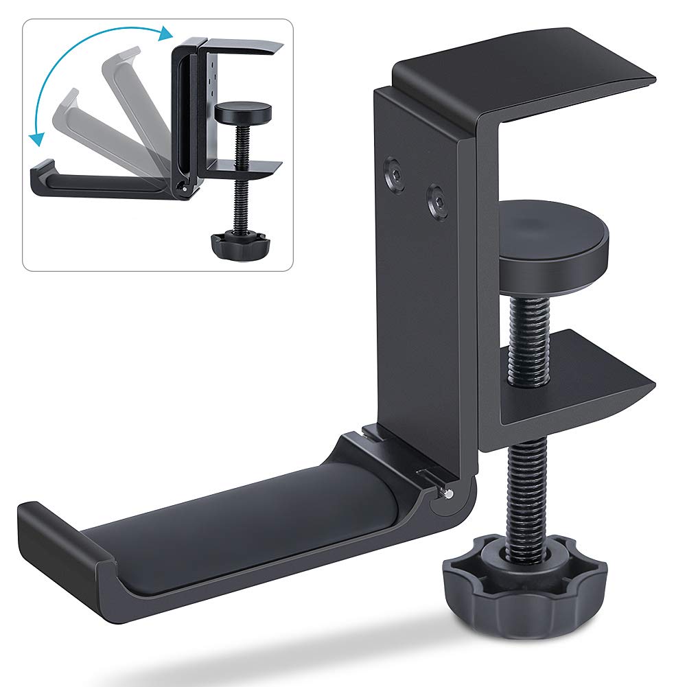 Yueranhu Headphone Stand Holder, Adjustable Headset Stand Hanger, Aluminum Headset Hook Mount, Foldable Gaming Headset Clamp for Kids Headphones, Sennheiser, Sony, Bose, Beats, AKG and More Black