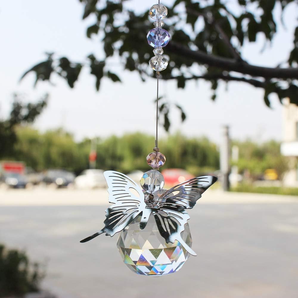 WEISIPU Crystal Hanging Decorations - Hanging Ornament Crystals Butterfly Suncatchers with Clear Crystal Ball for Home, Office, Garden Decoration, Window Decorations Hanging: Furniture & Decor