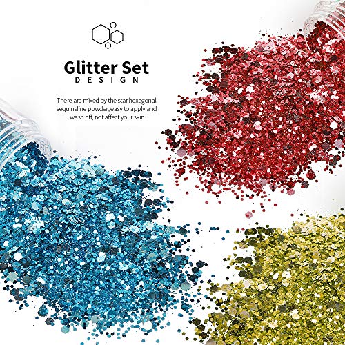 image for Teenitor 12 Boxes Chunky Glitter, Colorful Mixed Paillette Eye Shadow 