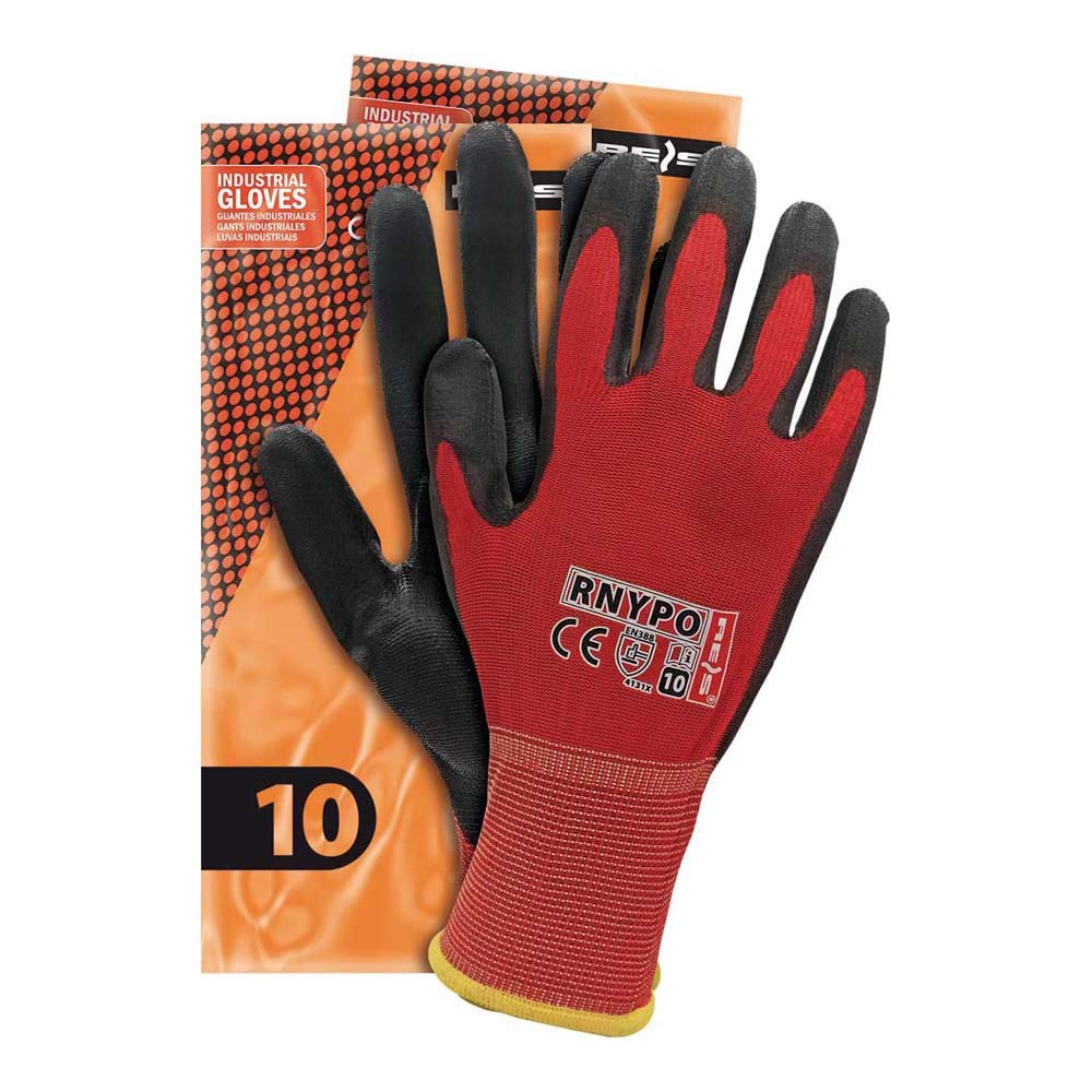 Reis Rnypo_Cb10 Protective Gloves, Red-Black, 10 Size, Pack of 12