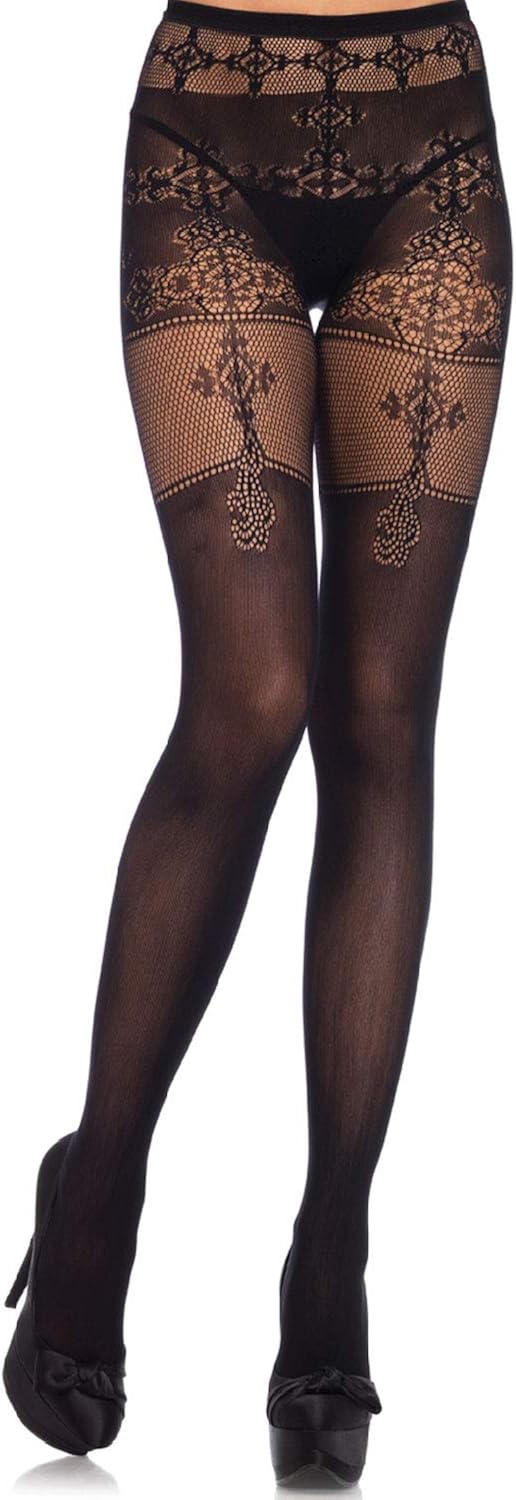 Leg Avenue Women's Lace Tights, Floral Black, O/S: Clothing