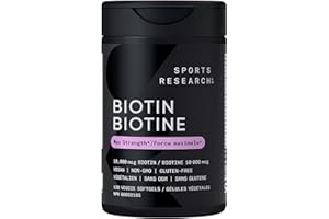 Sports Research® Max Strength Vegan Biotin 10,000mcg with Organic Coconut Oil - Helps to Maintain Healthy Hair, Nails and Ski