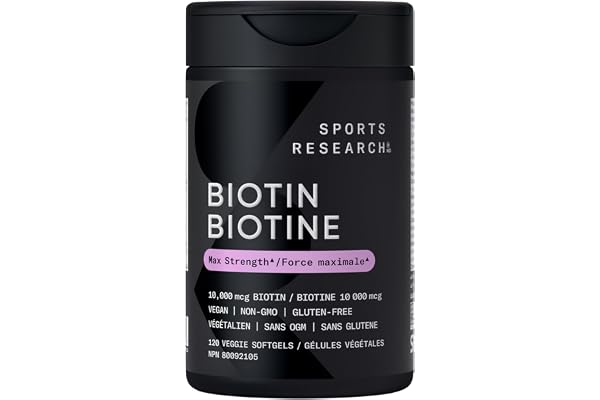 Sports Research® Biotin 10,000mcg w/Coconut Oil, 120 Count Plantgels™ | Max Strength Vegan Biotin (Vitamin B7) for Healthy Sk