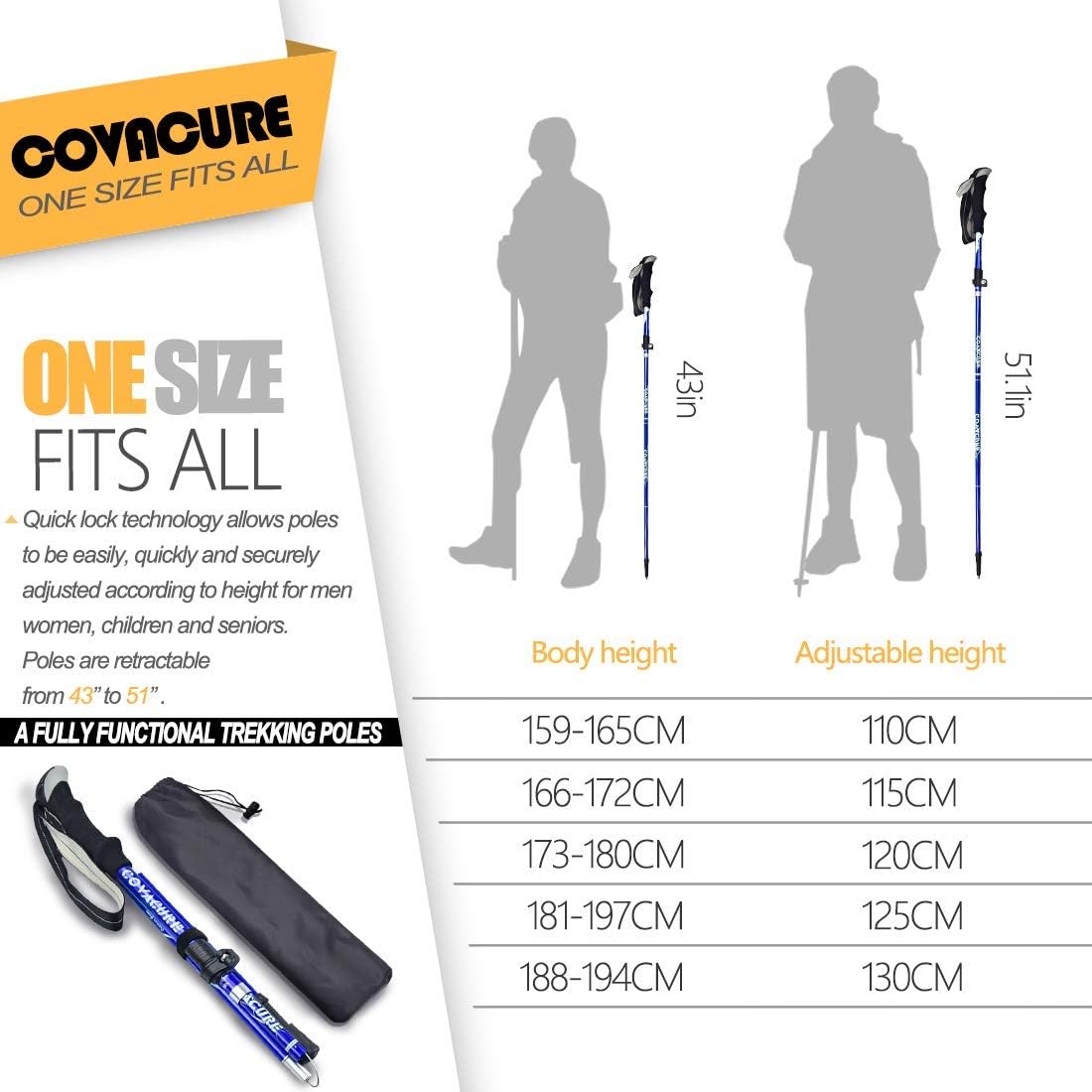 Trekking Poles Collapsible Hiking Poles - Aluminum Alloy 7075 Trekking Sticks with Quick Lock System, Telescopic, Collapsible, Ultralight for Hiking, Camping : Sports & Outdoors