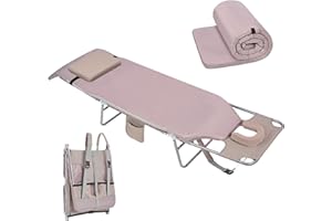 MINNDUDU Women Comfort Padded Backpack Tanning Beach Lounge Chair with Face Hole Cushion Mattress, Folding 6 Position Reclining Face Down Tanning Chair for Adults Outside Reading Sunbathing Poolside, Beige