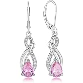 Infinity Love Birthstone Earrings for Women 925 Strling Silver 5A Cubic Zirconia Dangle Drop Leveback Earrings Jewelry Birthday Christmas Day Gifts for Her
