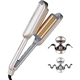 Curling Iron Hair Crimper Waver - TYMO ROVY Beach Waves Curling Wand, Ionic Deep Waver Hair Curler Tool with Ceramic 3 Barrel for Women, Dual Voltage, Anti-Scald, Easy to Use, Elegant Gold, 1.25 Inch