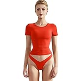 SUUKSESS Women Double Lined Fitted Basic Tee Crew Neck Short Sleeve Y2K Crop Top