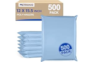 Metronic Poly Mailers 12x15.5 500pcs, Medium Size Shipping Bags for Clothes Bulk, Self-Seal Mailers Poly Bags Shipping Envelopes for Small Business, Waterproof Packaging Mailing Bags, Light Blue
