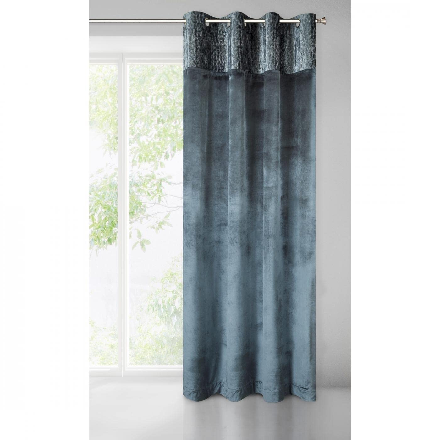 Eurofirany Evelyne Velvet Curtain with Eyelets Shiny Trend Elegant Bedroom Living Room Steel Grey 140 x 250 cm