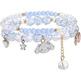 Kawaii Bracelet Set for Women - Cute Cartoon Elastic Beaded Pearl Bracelet Red/Blue/Purple/White/Pink Crystal Beaded Bracelets Matching Bracelets Set Butterfly Heart Star Flower Bracelets BFF Friendship Christmas Jewelry for Her