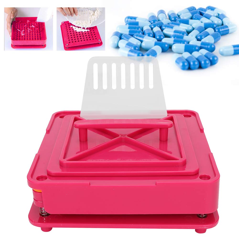 Capsule Filling Machine, 100 Holes Pink Purple Capsule Filler Plate Manual Capsule Powder Filling Machine, for Powder Filling of 0# Hollow Capsule