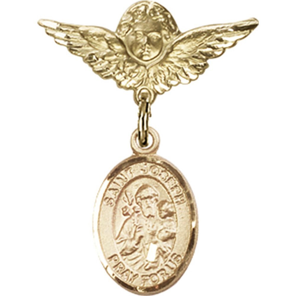 X Babyバッジwithチャームとエンジェルw B00pq7v0om 4インチ 翼バッジセントジョセフピン1 ゴールドfilled 3 メモリアルグッズ 可愛いクリスマスツリーやギフトが