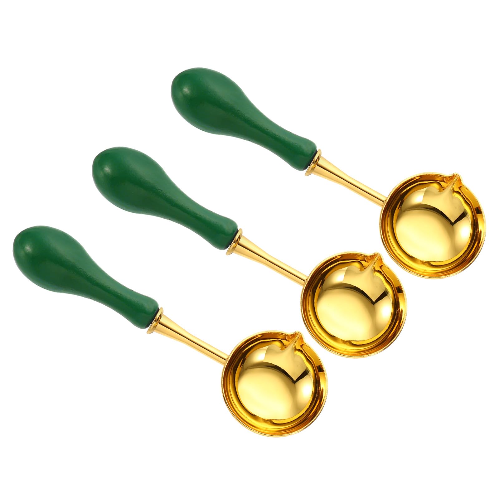 PATIKIL 4" Wax Seal Spoon, 3Pcs Wax Sealing Melting Spoon Brass Vintage Wooden Handle for Wax Seal Stamp Envelope Art Craft, Dark Green/Golden