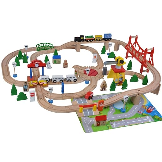Holzeisenbahn De Luxe - 100 Teile mit Spielmatte