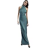 Women's Elegant Open Back Satin Halter Dress for Wedding Guest Evening Gown Party Cocktail Formal Events