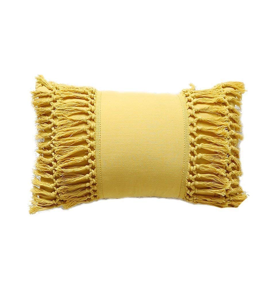 Photo 1 of Tassel Throws Pillow Yellow Cotton Fringed Boho Decorative Pillows,12"X20"