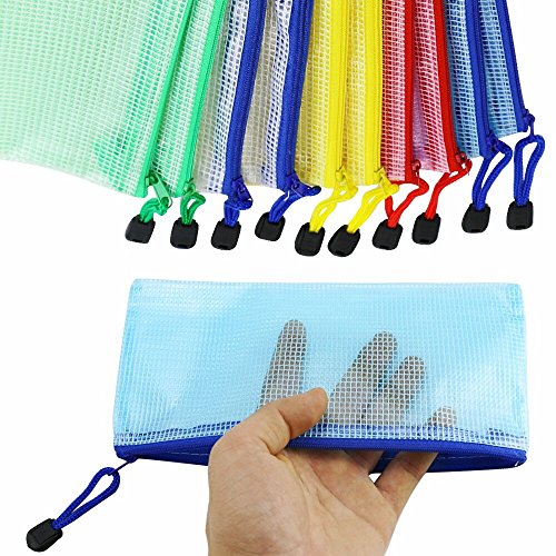 Newbested 30 PCS 5 Colors A4 Plastic Zip File Paper Document Folder Bags Storage Pouch Waterproof Plastic Double Layer Zipper File Bags Invoice pouches Bill Bag Pencil Pouch Pen Bag