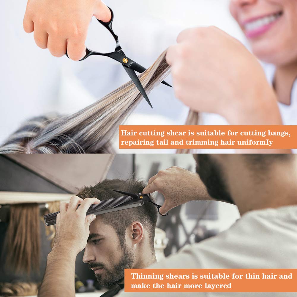 Hair Cutting Scissors Set 10 Pcs Hairdressing Scissors Kit Thinning Shears Clips Cape, Professional Barber Salon Home Shear Kit with Fine Adjustment Tension Screw Japanese Stainless Steel : Beauty