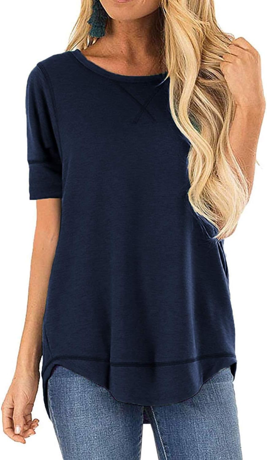HIYIYEZI Fall Tops for Women Long Sleeve Side Split Casual Loose Tunic Top