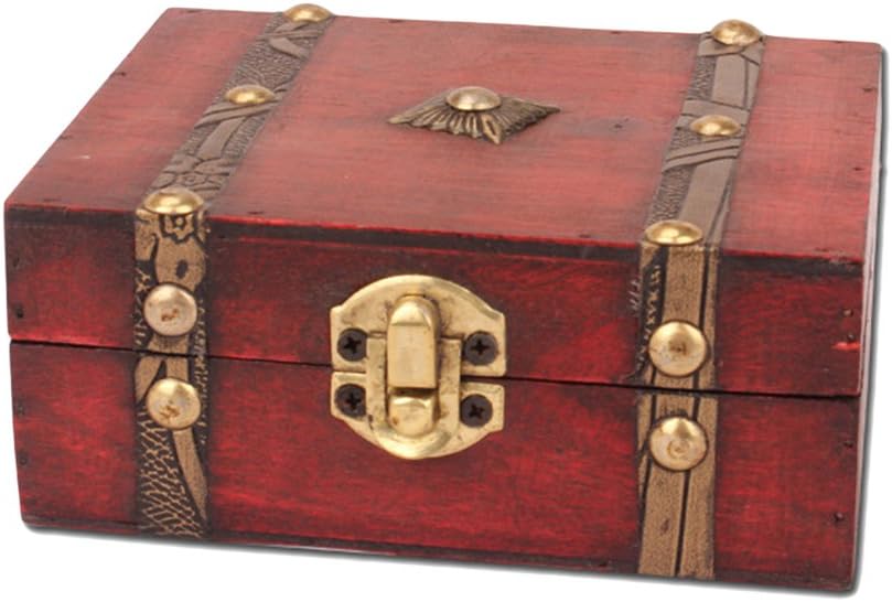 OUNONA Wooden Pirate Treasure Chest Vintage Lock Jewellery Storage Box Case Organizer Birthday Gift Party Favors: Home & Kitchen