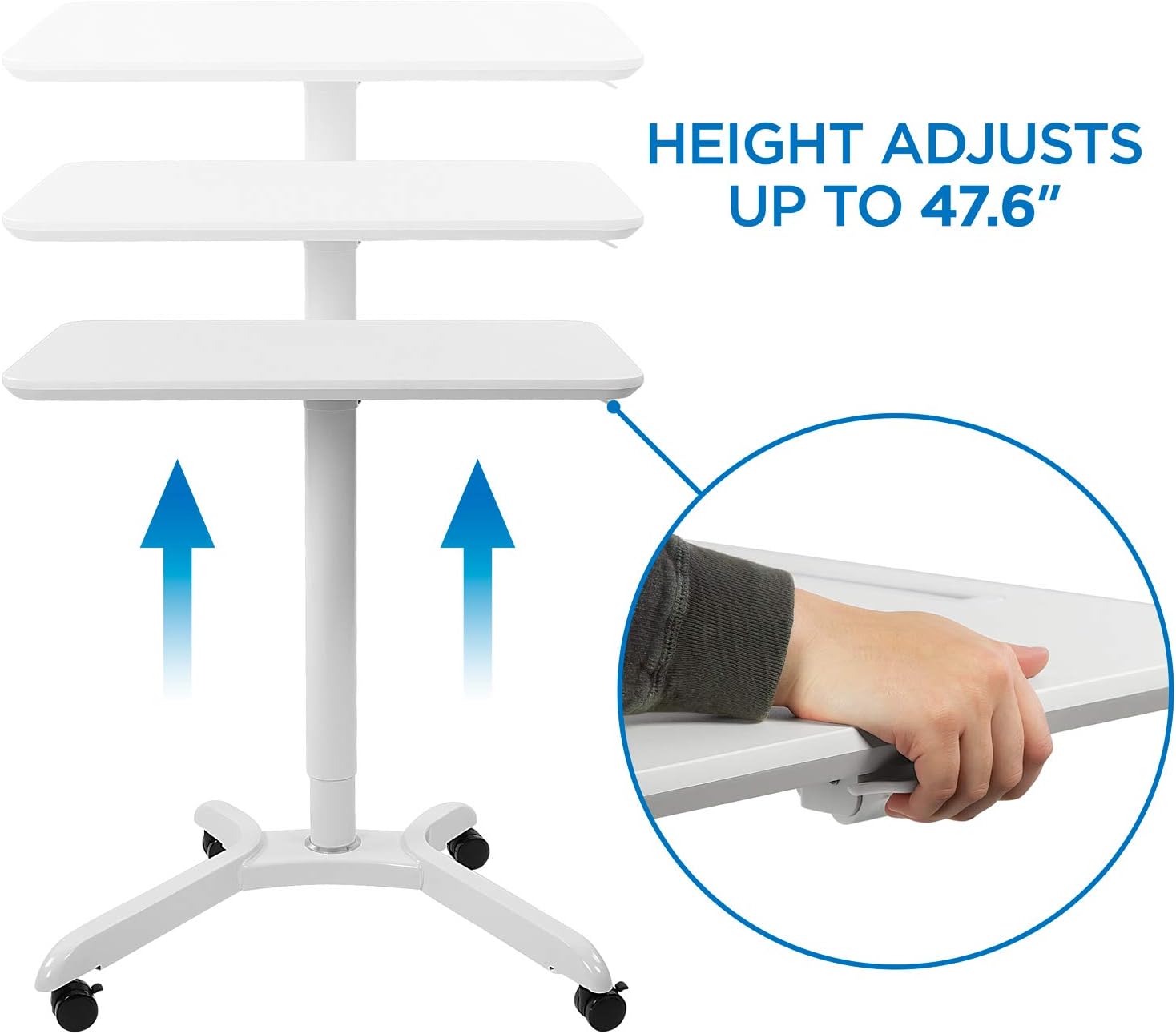 Mount-It! Standing Mobile Laptop Cart, Sit Stand Rolling Desk with Height Adjustable 31.1" x 20.5" Platform, Supports up to 17.6 lbs, White : Office Products