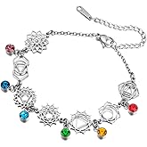 LIKGREAT 7 Chakra Adjustable Bracelet for Women Stainless Steel Spiritual Healing Symbol Bracelet Inspirational Yoga Jewellery for Meditation