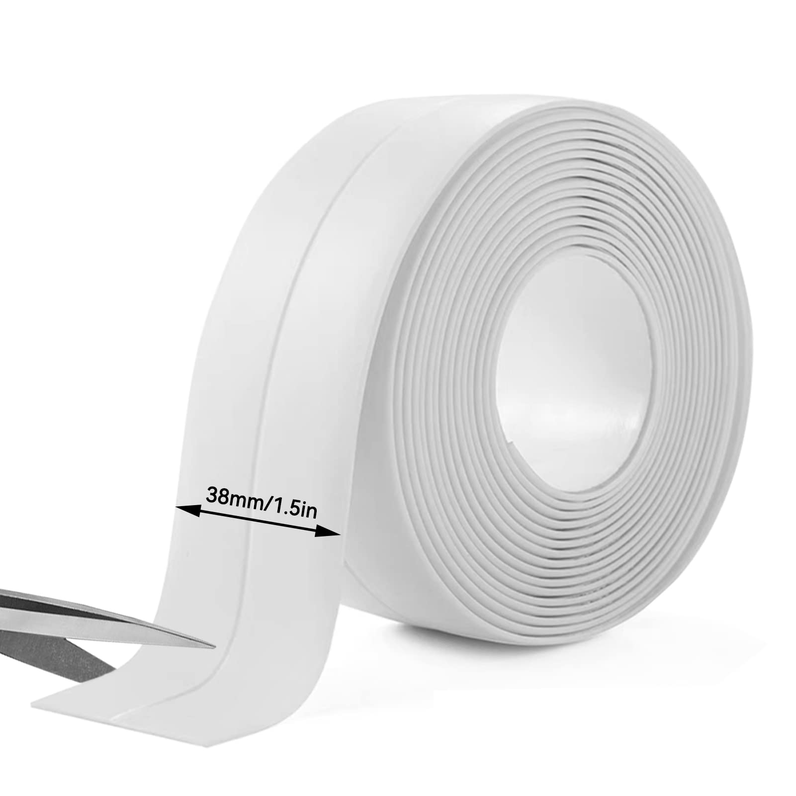 3.2M Caulk Tape, PVC Waterproof Self-Adhesive Sealing Tape Countertop Edge Trim for Bathtub Basin Wall Corner Kitchen Sink (38mm*3.2M, White)