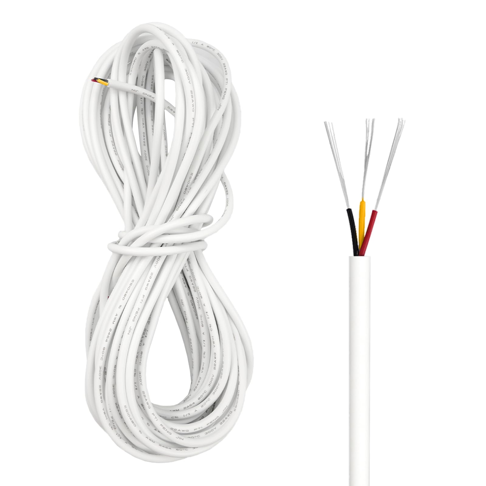 ZoZoMaiy 10 Meter Electrical Cable 3 Core Flex Cable 22AWG White Insulated Flexible Pvc Wire Diameter 3,8mm Cuttable Electric Wire High Temperature Resistance For Home Small Electrical Wiring