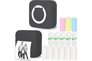 Vicbear Mini Thermal Inkless Sticker Printer with 14 Rolls Paper, Compatible with iPhone/Android Phone/Tablet, Mini Pocket Printer for Photos/Stickers/Labels/Notes, Black