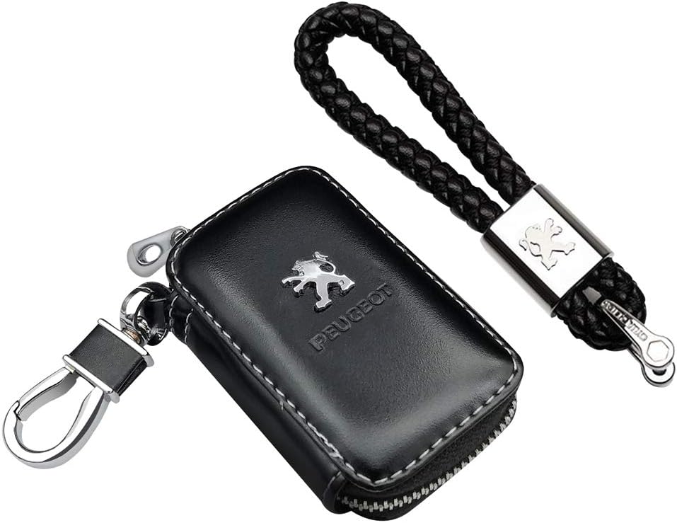 VILLSION 2Pack Genuine PU Leather Car Key Case Holder with Car Key Chain Leather Keychain Gift for Man Women