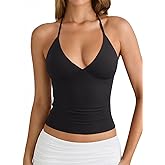 PINKMSTYLE Women Sexy Halter V Neck Backless Double Lined Tank Top Summer Sleeveless Going Out Y2K Trendy Cami Tops
