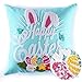Embroidery Happy Easter Bunny Throw Pillow Covers 18x18 Easter Day Decorative Spring Gift Square Cushion Cover, Teal
