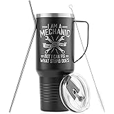 Onebttl Mechanic Gifts for Men, Gifts for Him, 40oz Tumbler with Handle and Straw, Insulated Coffee Mug with Lid, I Can't Fix What Stupid Does