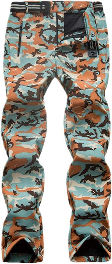 Yuanu Men's Thicken Plus Velvet Warm Outdoor Climbing Trousers Unisex Waterproof Windproof Breathable Wear Resistant Softshell Ski Pants Hiking Pants