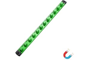 ALOANES Magnetic Socket Organizer, 1/2-Inch Drive Aluminum Socket Holder Socket Tray, Heavy Duty Socket Rail Organizer for Tool Box Drawer, 360°Swivel Clips Socket Rack 1/2-Inch x 12 Clips (Green)