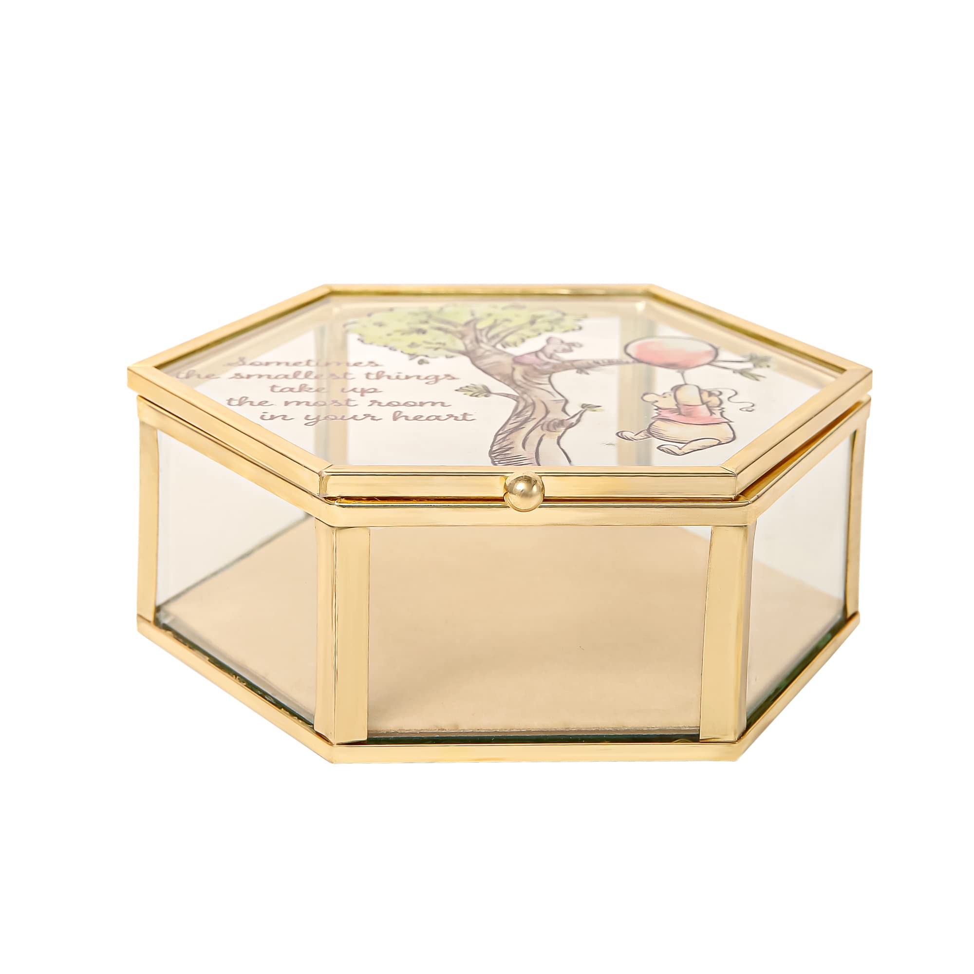 Disney Winnie the Pooh Jewelry Box - Glass Jewelry Case with Pooh and Piglet Design Jewelry Box, Officially Licensed