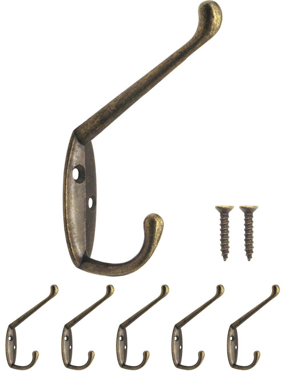 FUXXER® - Classic Coat Hooks, Double Hooks, Clothes Hooks, Iron Hooks, Metal Hooks, Cast Iron Design, Vintage Country House Retro, 85 x 55 mm, Set of 5, Bronze