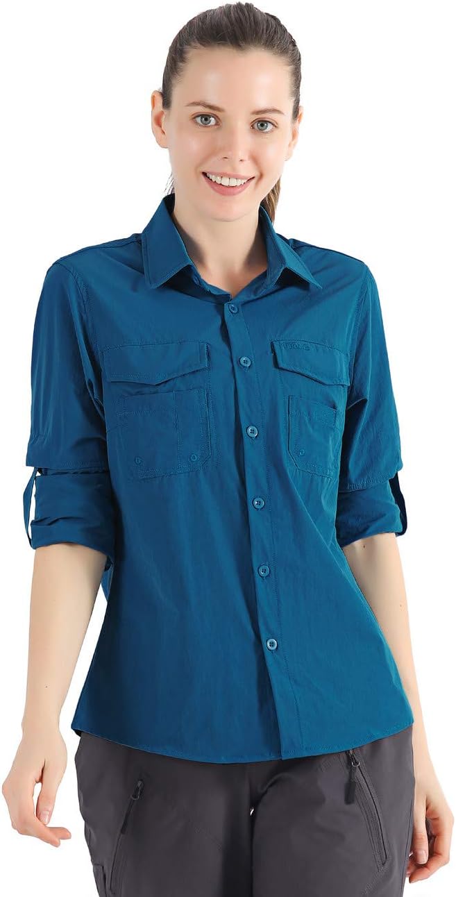 Nonwe Women's Camping Shirts Roll-Up Long Sleeve Quick Dry: Clothing