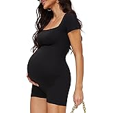 Peauty Buttery Soft Maternity Bodysuit – Short Sleeve Romper, Square Neck, Photoshoot Casual Workout Maternity-Clothes