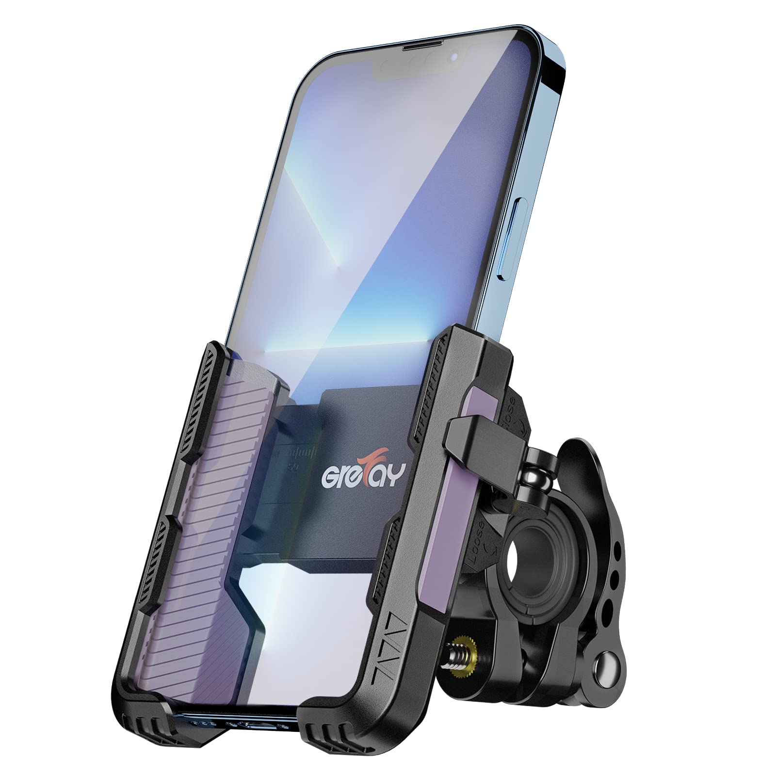 Grefay Bicycle Phone Holder 1S Quick Installation Drop-proof Motorcycle Phone Holder, 360° Rotating Phone Mount for 4.7‘’-7"' Mobile Phone, Suitable for Mountain Bike, Scooter, Electric Bike (Purple1)