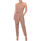 RACHEL Rachel Roy Women's Harland Elegant Sleeveless Belted Halter Straight Leg Formal Jumpsuit With Side Pockets