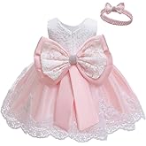LZH Baby Girls Ruffle Lace Backless with Headwear,Bowknot Flower Dresses Pageant Party Wedding Baby Girl Christmas Dress