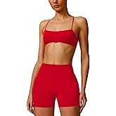 2 Piece Workout Sets for Women Strappy Sports Bra and High Waisted Seamless Butt Lifting Shorts Gym Yoga Outfit