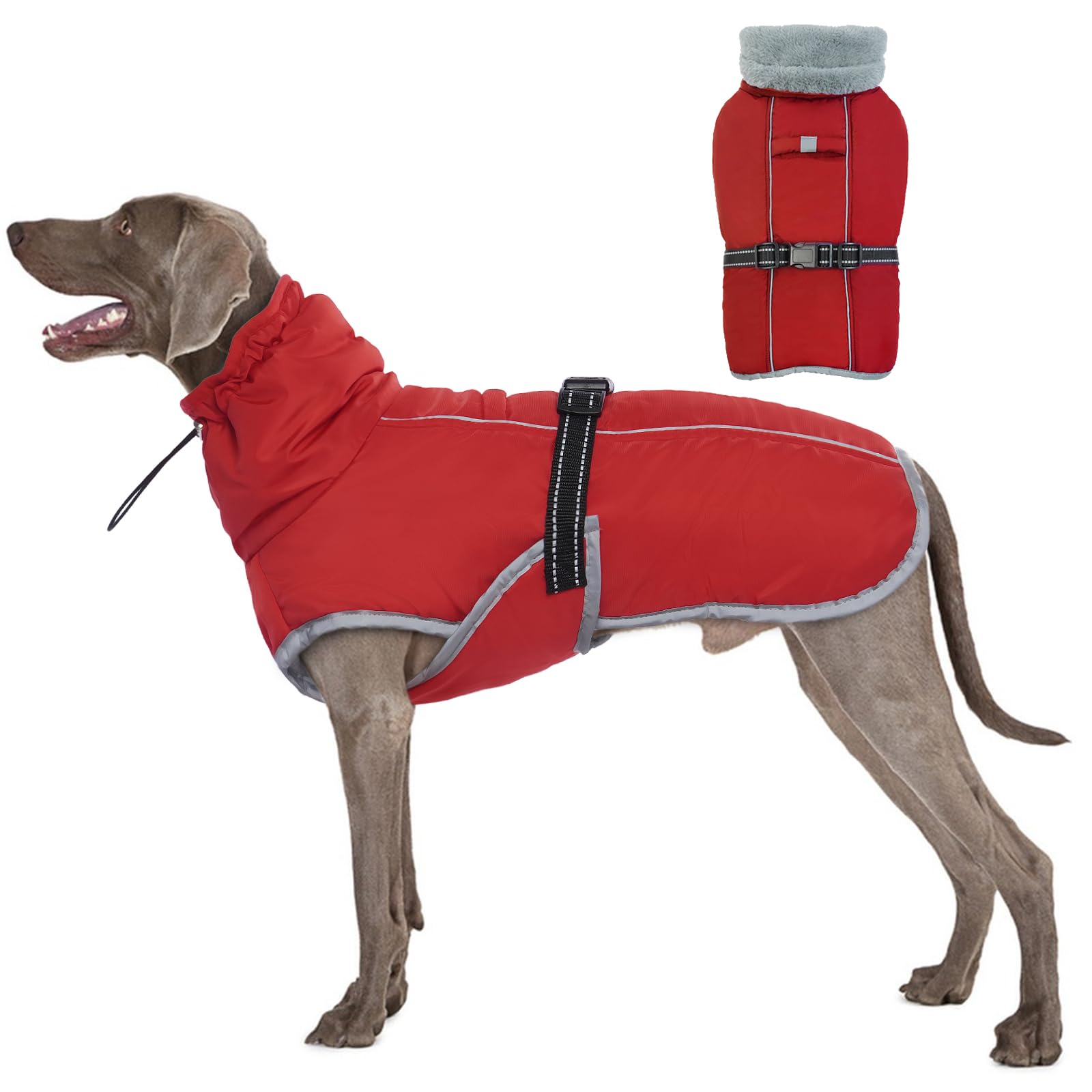 OUOBOB Coat for Medium Dogs, Waterproof Vest, Reflective Warm Snow Coat, Cold Weather Apparel, Windproof Adjustable Snowsuit With Fleece Lined, French Bulldog Red XL — image 1