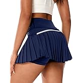 JKLESA Women's Pleated Tennis Skirt, High Waisted Athletic Mini Skort with Shorts