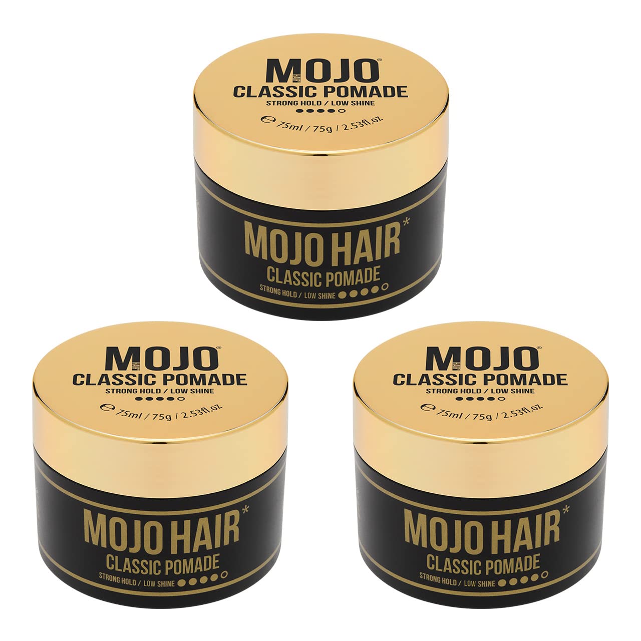 MOJO Hair Classic Pomade 3xPack, Strong Hold & Low Shine, Premium water based Pomade features Luxury Fragrance, Washes Out With Ease, 3x 75ml/64g/2.53Floz