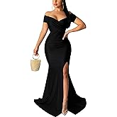 Women Sexy Off Shoulder Prom Evening Gowns Elegant V Neck Short Sleeve Wrap Formal High Split Wedding Guest Dress