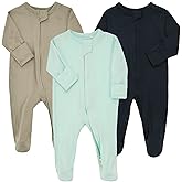 Aablexema Baby Pajamas Bamboo Rayon Zipper, 3pcs Unisex Infant Outfit with Mitten One Piece Footie Sleepwear